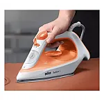 Fier de calcat Braun TexStyle 1 SI1009OR, 1900 W, abur variabil 25g/min, jet de abur 120g/min, rezervor 220 ml, talpa ceramica, sistem antipicurare, Alb/Portocaliu