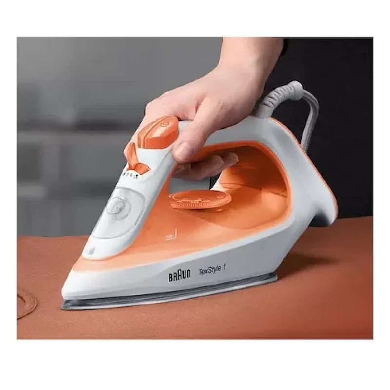 Fier de calcat Braun TexStyle 1 SI1009OR, 1900 W, abur variabil 25g/min, jet de abur 120g/min, rezervor 220 ml, talpa ceramica, sistem antipicurare, Alb/Portocaliu